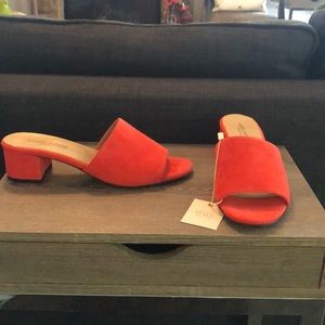 Italian Suede Open Toe Orange Mules -New With Tags